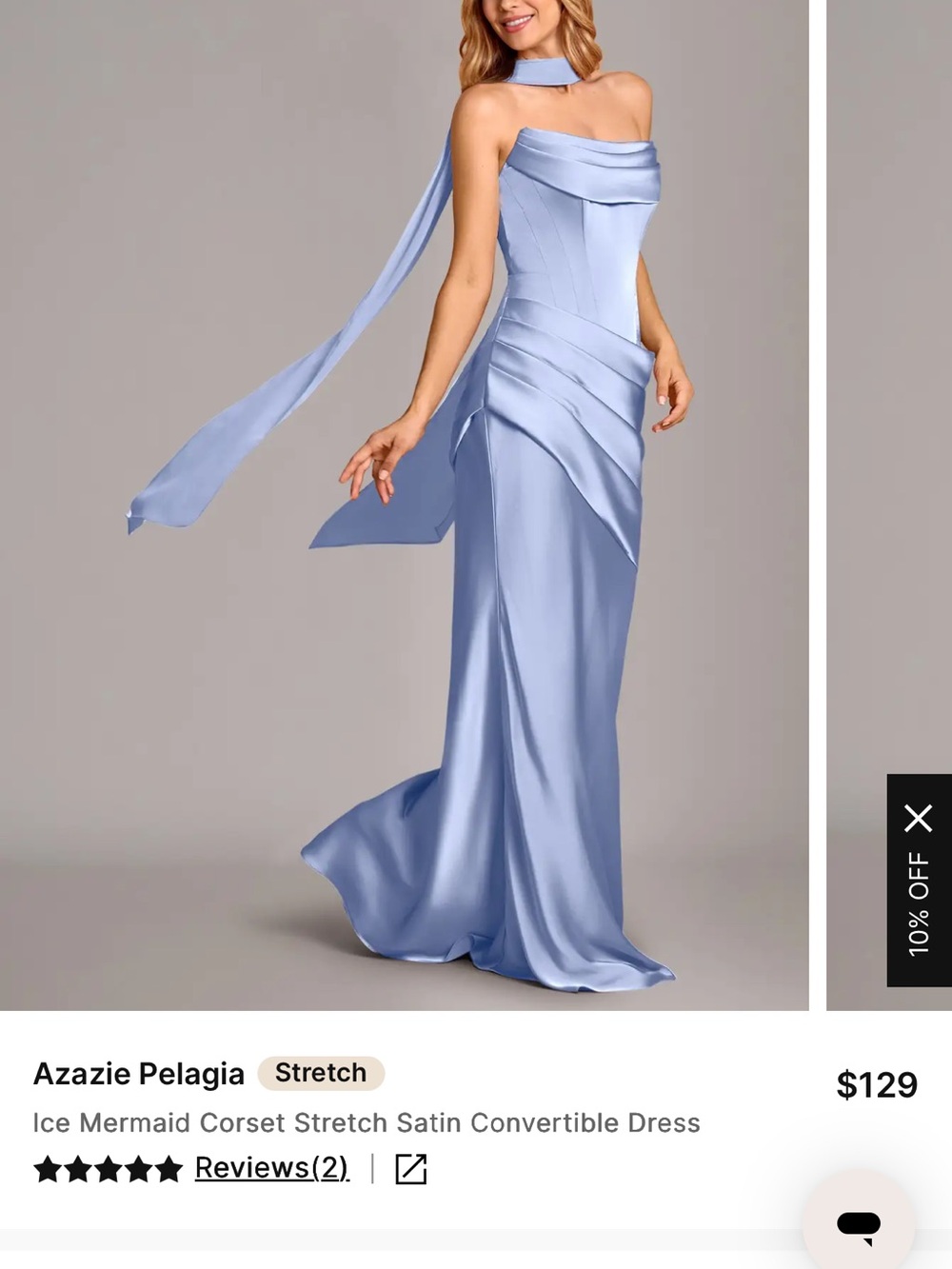 Azazie Ice Blue Satin Mermaid Corset Convertible Gown NEW in Box